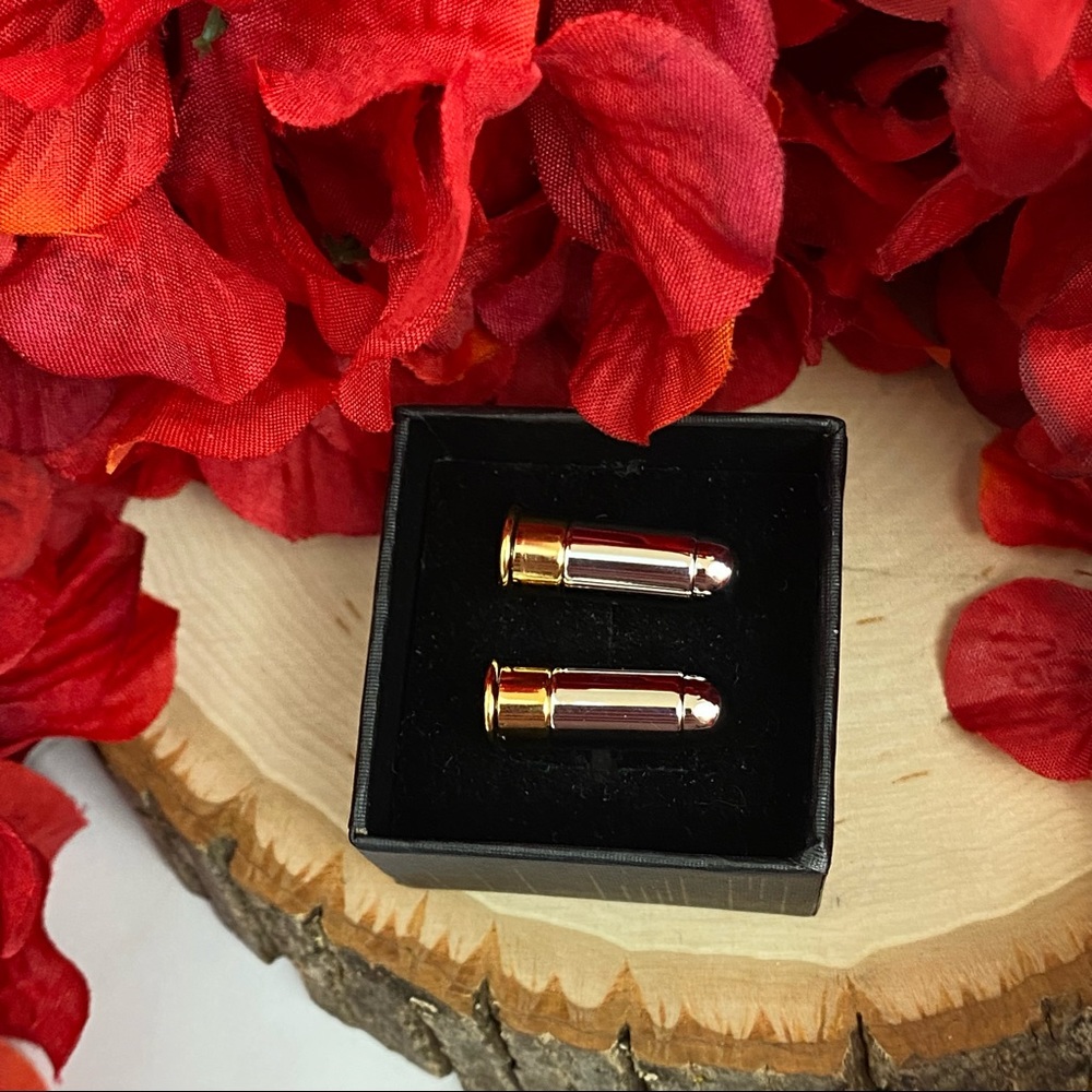 Gold and Silver Revolver Bullet NRA Cufflinks - Picture 14 of 16